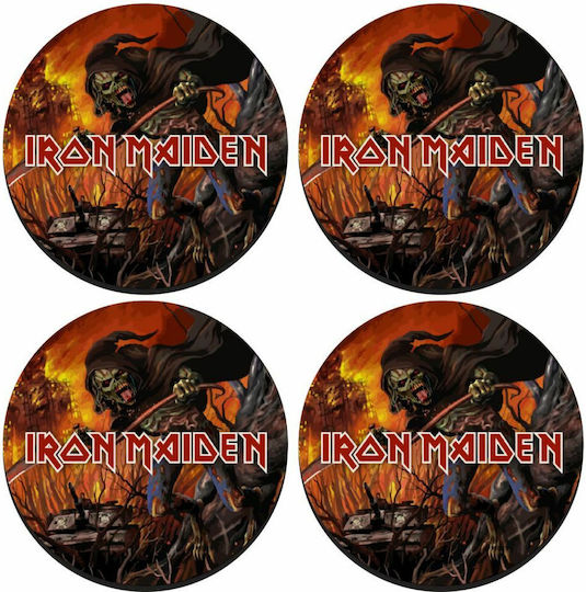 Koupakoupa Round Wooden Black Coasters Iron maiden 4pcs