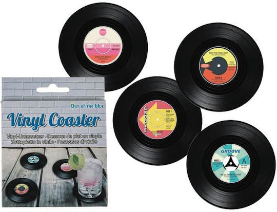 Out of the Blue Vinyl Record Round Wooden Multicolour Coaster 4 Pieces