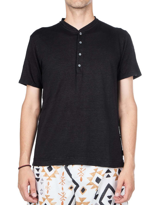 Crossley Men's Short Sleeve T-shirt with Buttons Black