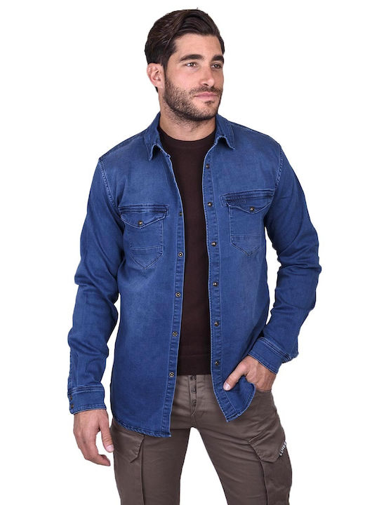 Devergo Men's Shirt Overshirt Long Sleeve Denim Blue