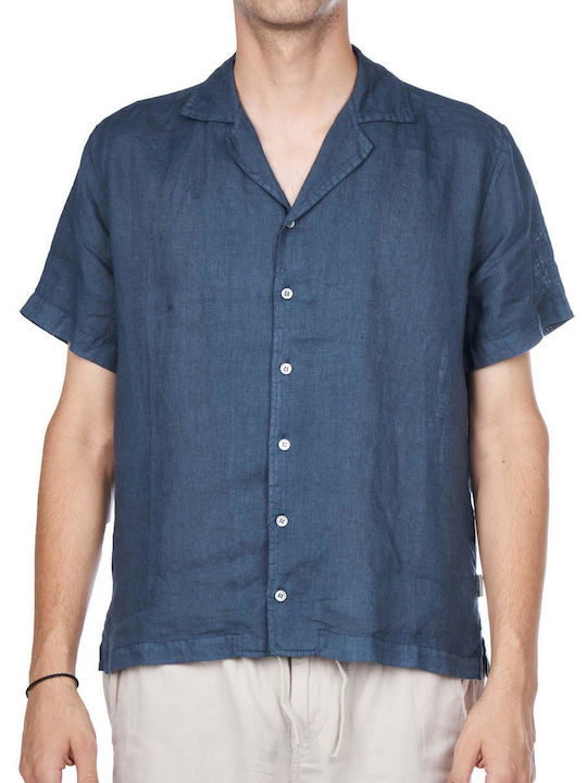 Crossley Men's Shirt Short Sleeve Linen Blue