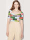 Paris Label Women's Summer Crop Top Short Sleeve Multicolour