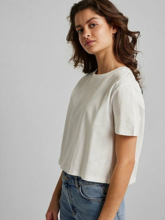 Pieces Damen Sommer Crop Top Baumwolle Kurzarm Weiß