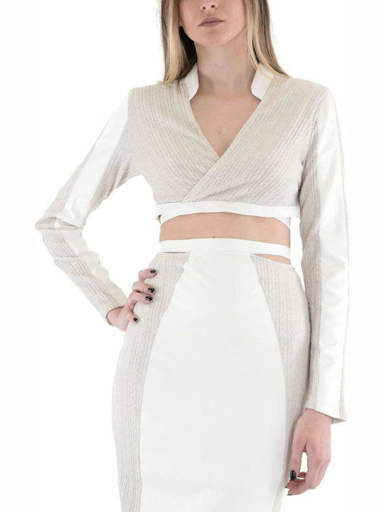 Γυναικείο Crop Top Μακρυμάνικο Μπεζ