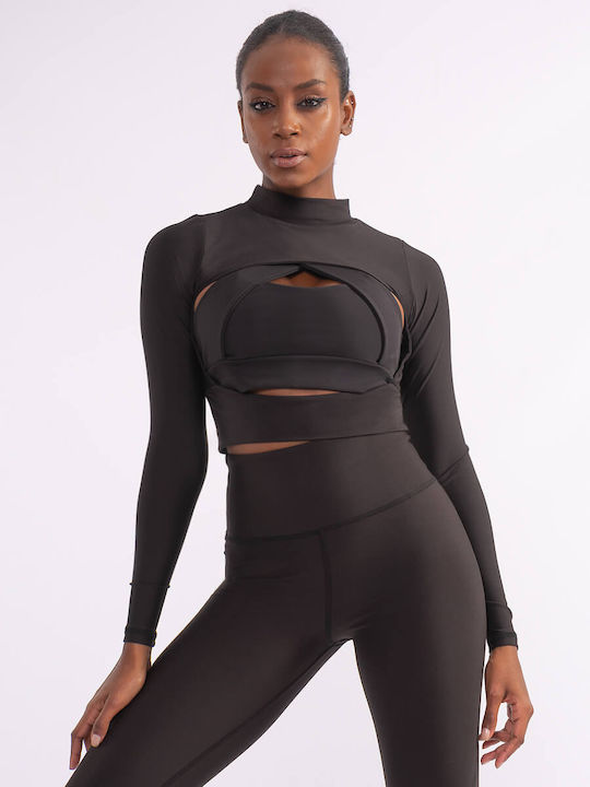 The Lady Damen Crop Top Satin Langärmelig Schwarz