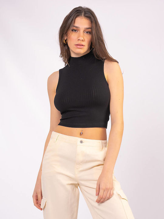 The Lady Damen Sommer Crop Top Ärmellos Schwarz