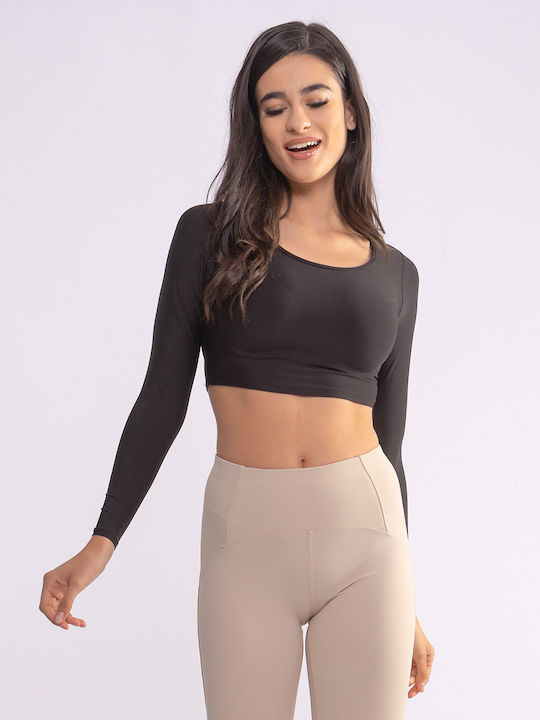 The Lady Women's Athletic Crop Top Long Sleeve Black
