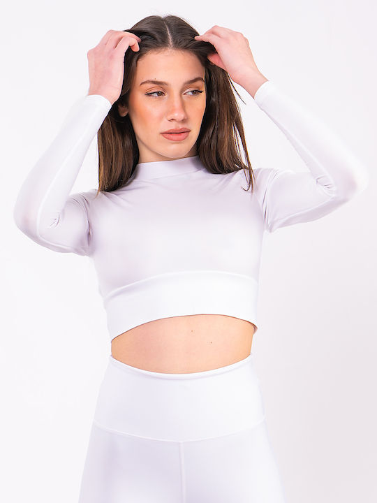 The Lady Γυναικείο Αθλητικό Crop Top Μακρυμάνικο Λευκό