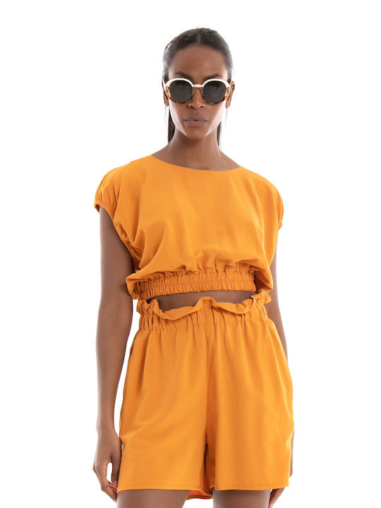 Collectiva Noir Women's Summer Blouse Cotton Sleeveless Orange