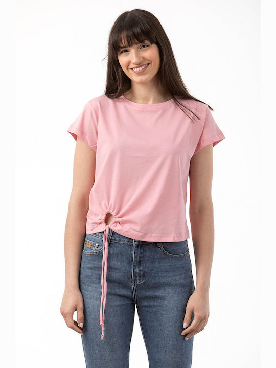Simple Fashion Women's Summer Blouse Cotton Short Sleeve Pink