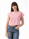 Simple Fashion Damen Sommer Crop Top Baumwolle Kurzarm Rosa