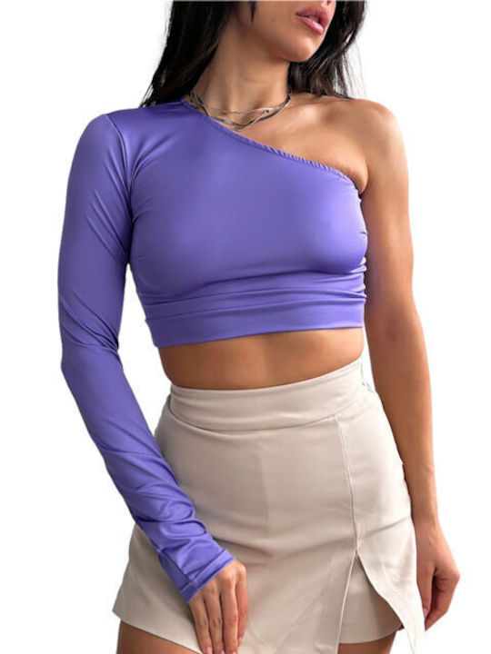 Chica Γυναικείο Crop Top Μακρυμάνικο Μωβ