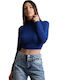 Chica Women's Crop Top Turtleneck Long Sleeve Blue