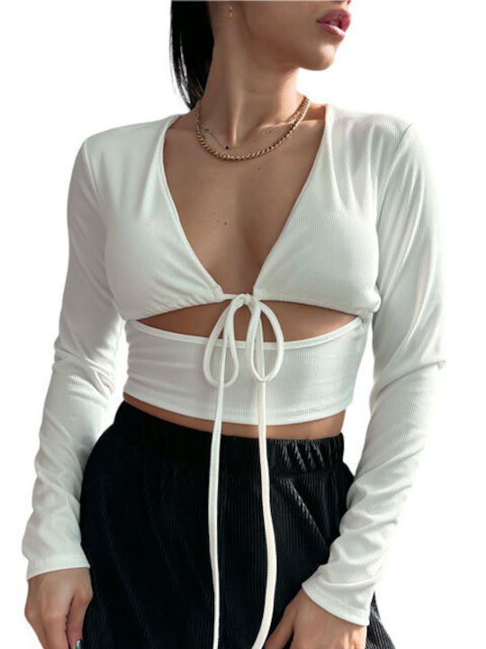 Chica Women's Crop Top Long Sleeve White