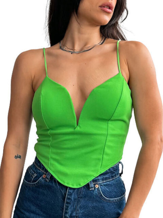 Chica Women's Summer Crop Top with Straps Green