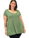 First Woman Damen Oversized T-Shirt mit V-Ausschnitt Grün