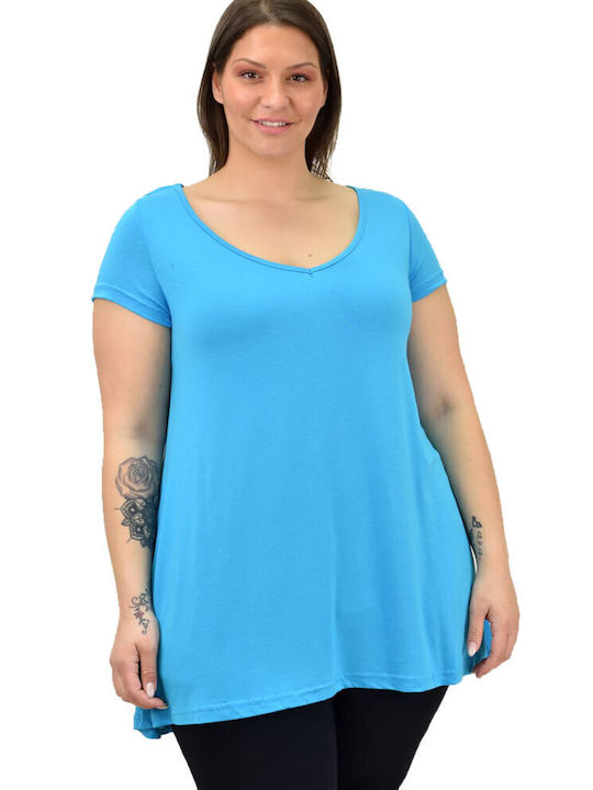 First Woman Women's Oversized T-shirt with V Neck Blue