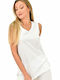 First Woman Women's Summer Blouse Cotton Sleeveless with V Neckline White