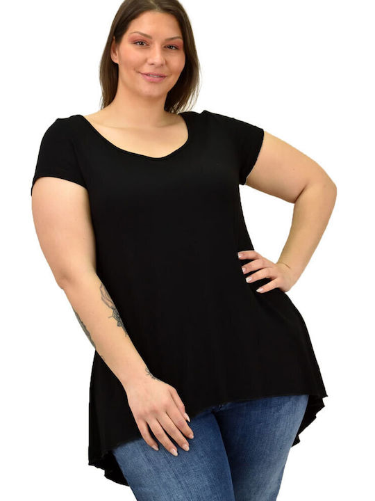 First Woman Women's Summer Blouse Short Sleeve Black