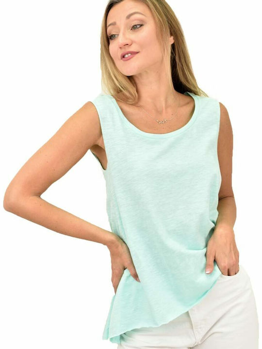 First Woman Women's Summer Blouse Cotton Sleeveless Green