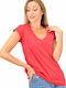 First Woman Women's T-shirt with V Neckline Red