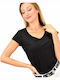 First Woman Women's T-shirt with V Neckline Black