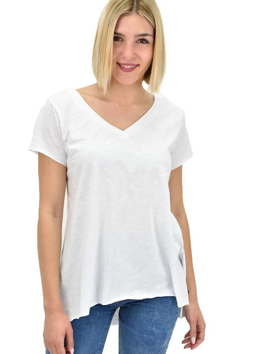 First Woman Γυναικείο T-shirt με V Λαιμόκοψη Λευκό
