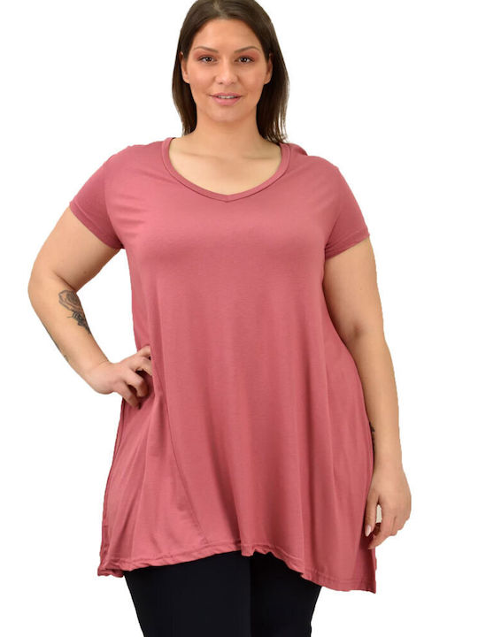 First Woman Women's Oversized T-shirt with V Neck Pink