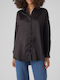 Women's Satin Long Sleeve Shirt Black