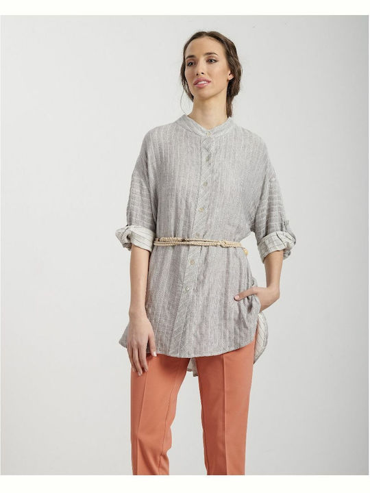Langärmelig Damen Hemd Gray Monochrom