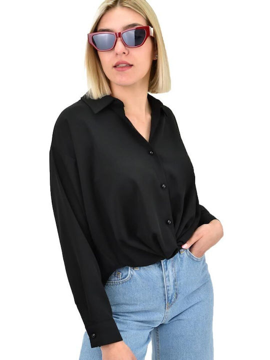 Langärmelig Damen Hemd Schwarz Monochrom
