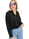 Langärmelig Damen Hemd Schwarz Monochrom