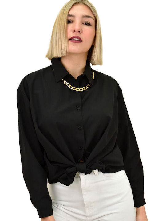 Langärmelig Damen Hemd Schwarz Monochrom