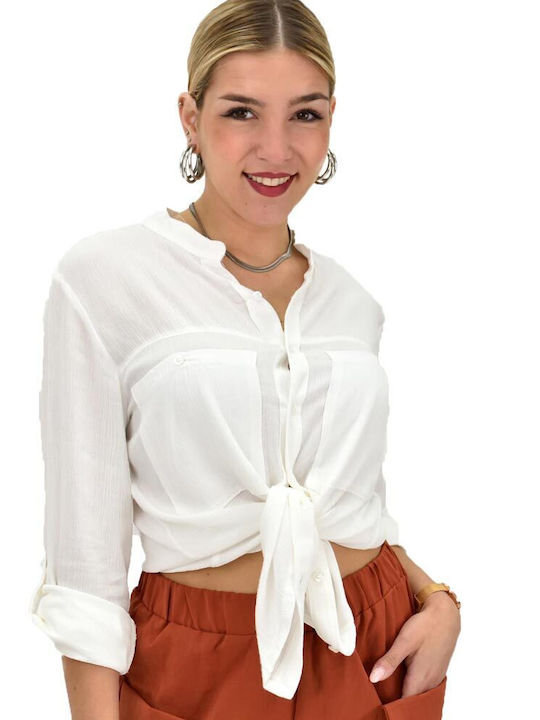 Potre Women's Monochrome Long Sleeve Shirt White