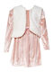 Children's Dress Long Sleeve Velvet Set with Coat Pink