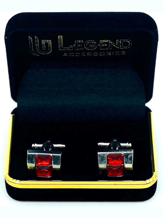 Legend Accessories Μανικετόκουμπα από Ασήμι σε Κόκκινο Χρώμα