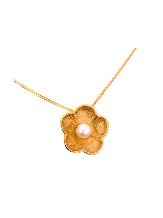 Gatsa Halskette mit Design Blume aus Gold 14K mit Perlen