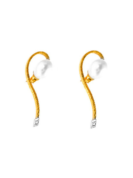 Gatsa Earrings made of Gold 18K with Diamond & Pearls