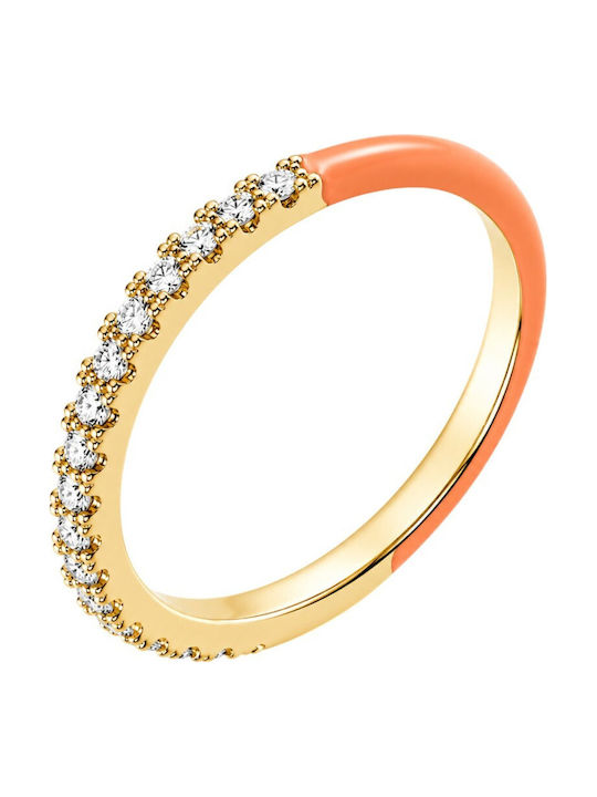 Xryseio Damen Ring Ehering mit Zirkonia & Emaille aus Silber Vergoldet