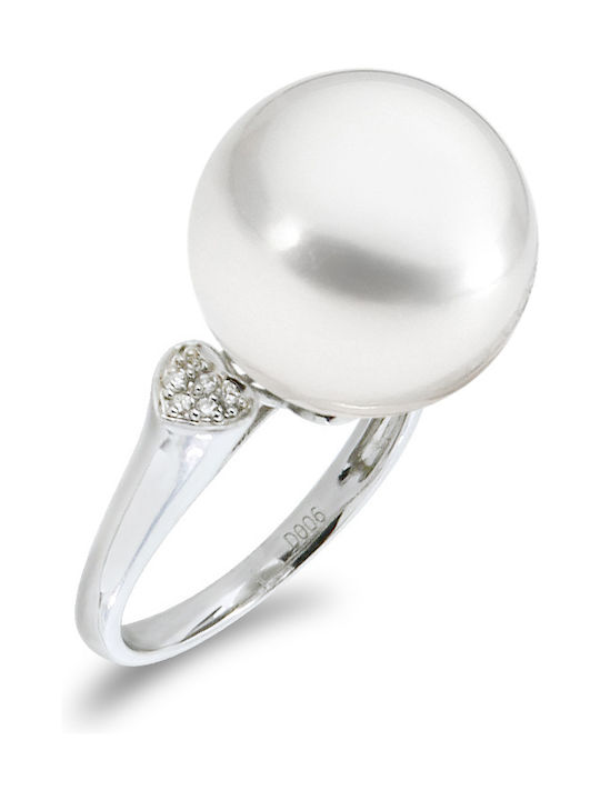 Margaritari Women's White Gold Ring with Pearl & Diamond 18K