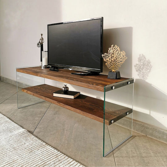 TV Stand Made of Solid Wood & Glass Brown L120xD45xH45cm