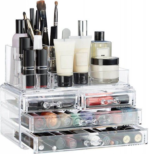 Relaxdays Organizator Cosmetice Cu 4 Sertare Transparent 23.5x19x14cm
