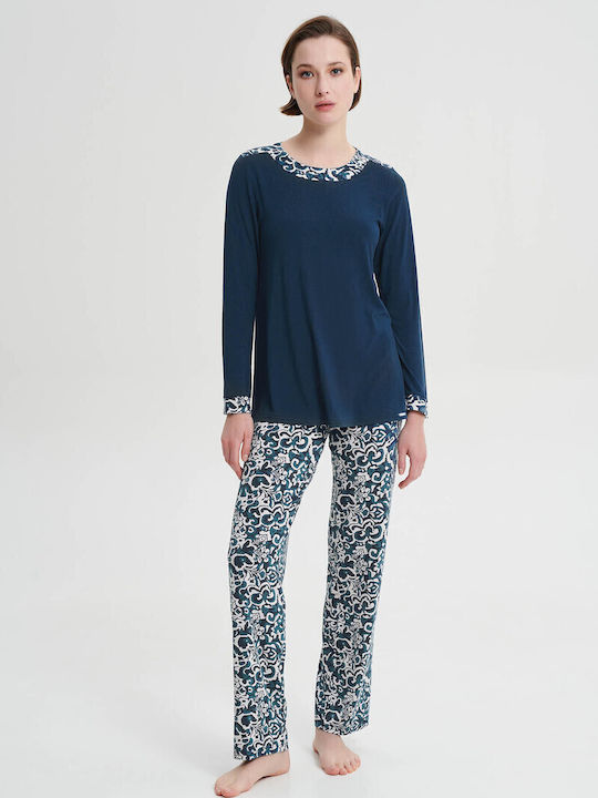 Vamp Winter Damen Pyjama-Set Blau