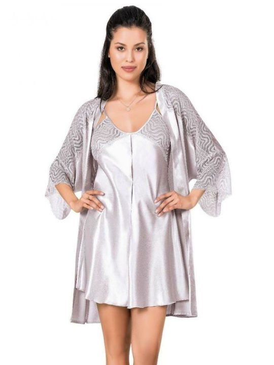 Moongirl De vară Set Pijamale pentru Femei Satin Gri