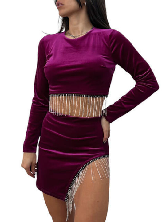 Chica Σετ με Mini Φούστα σε Μωβ χρώμα