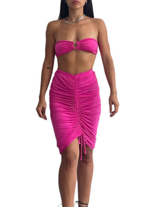 Set mit Hoch tailliert Mini Rock Fuchsie