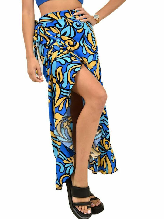 First Woman Ψηλόμεση Maxi Φούστα Φάκελος Floral σε Μπλε χρώμα