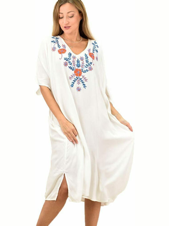 Potre Damen Mini Kaftan Strand Weiß