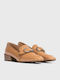 Leather Women's Loafers in Beige Color