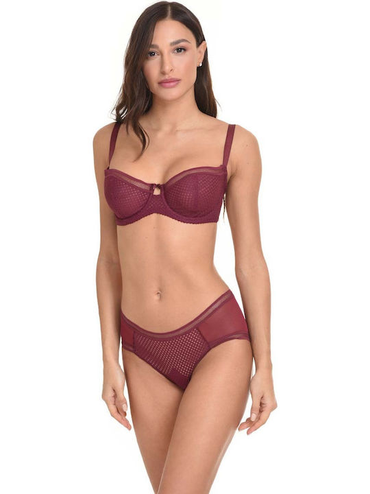 Miss Rosy Δαντελένιο Σετ Εσωρούχων Σουτιέν με Boxer Μπορντό